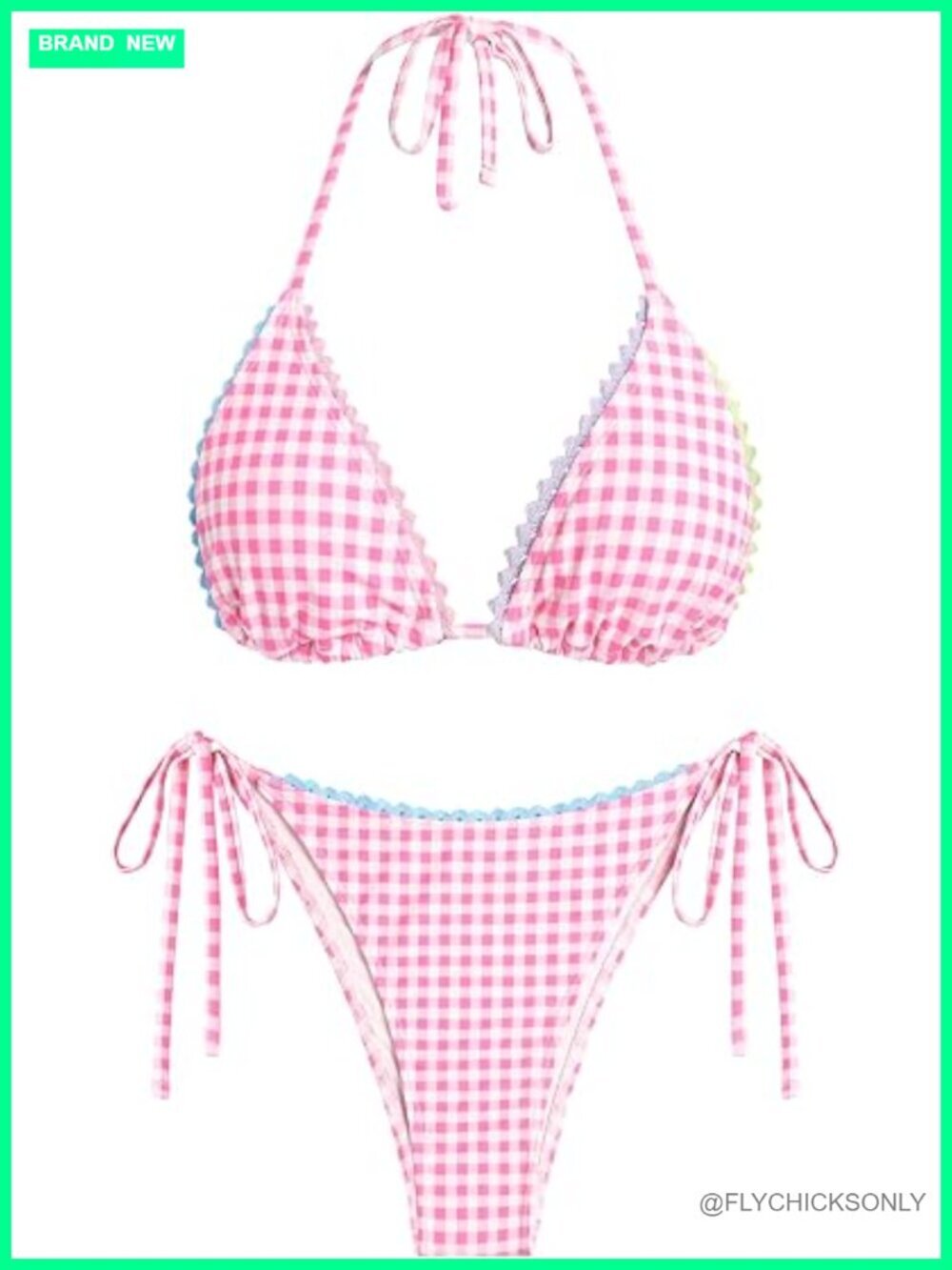 Halter Triangle Colorblock Striped Bikini Set with Adjustable Straps